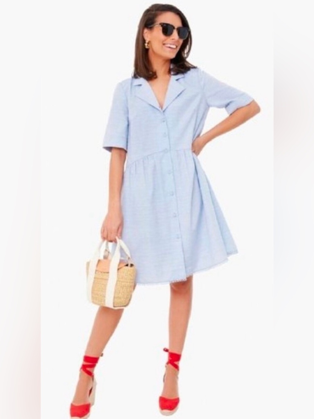 Tuckernuck Light Blue Collared Button Front Shirt Dress